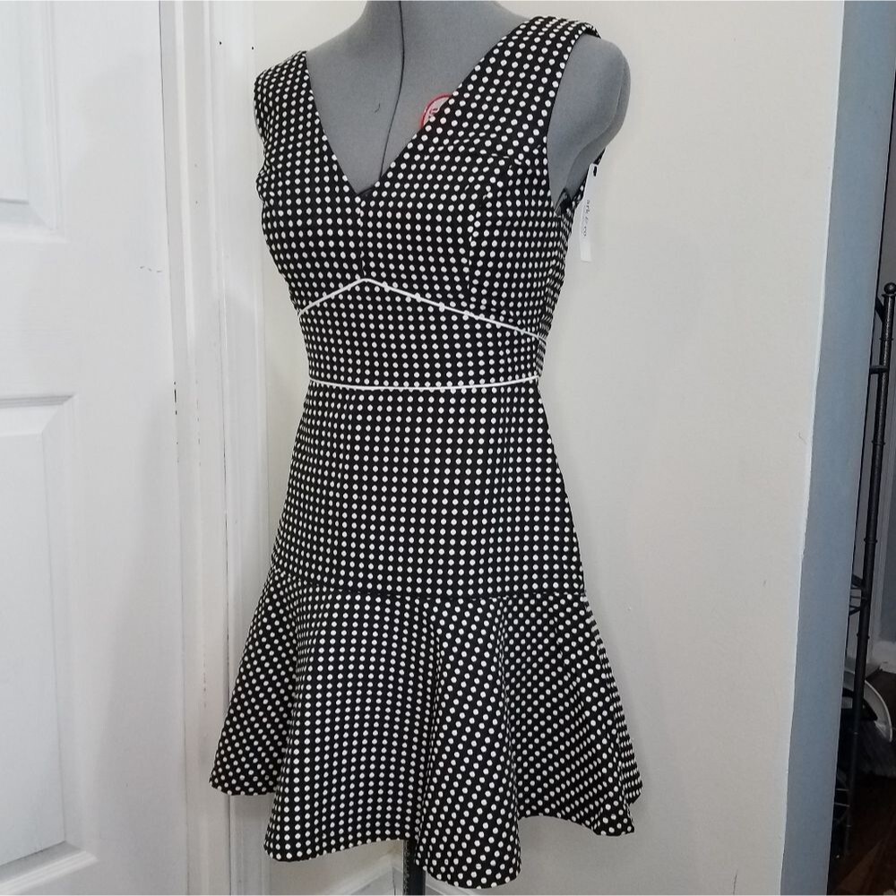 Ark & Co trendy black and white polka dot party dress S